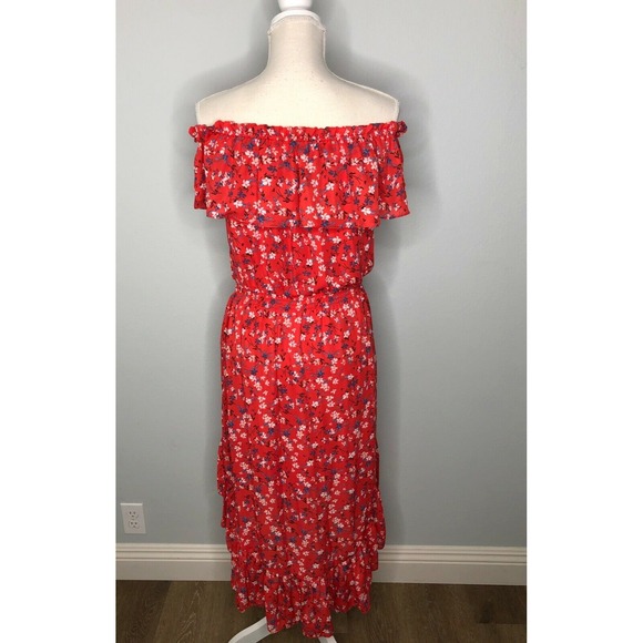 REVOLVE Devlin Carrie Women's Dress Red Ditsy Floral Off Shoulder M - Picture 7 of 15